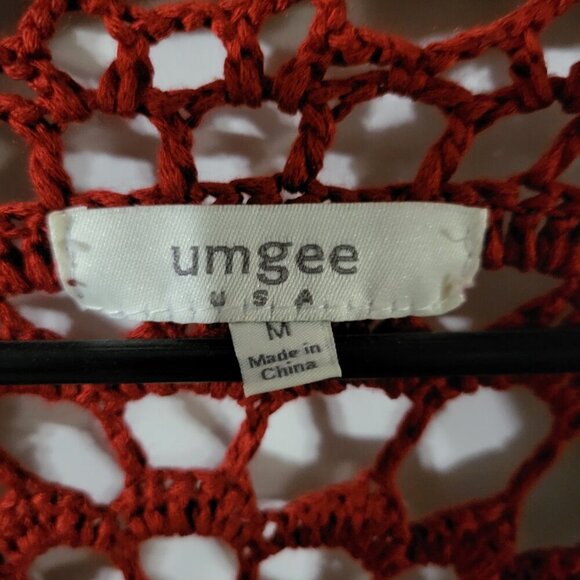 UMGEE RED CROCHET KNIT FRINGE CARDIGAN SZ M - Picture 3 of 7